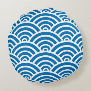 Duizelend blauw en wit Scallop Pattern Round Pillo Rond Kussen