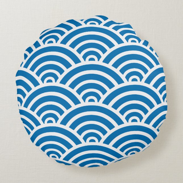 Duizelend blauw en wit Scallop Pattern Round Pillo Rond Kussen (Achterkant)