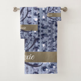 Duizelend Glittery Blue Beads Monogram Bad Handdoek