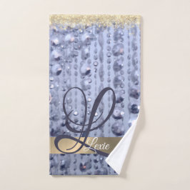 Duizelend Glittery Blue Beads Monogram Bad Handdoek