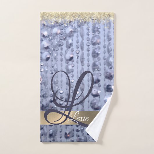 Duizelend Glittery Blue Beads Monogram Bad Handdoek (Handdoek)