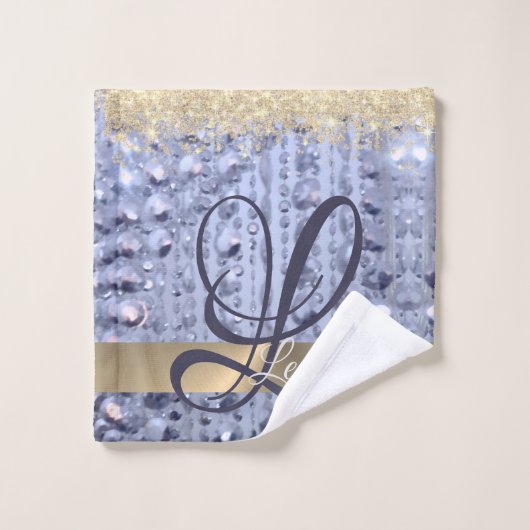 Duizelend Glittery Blue Beads Monogram Bad Handdoek (Wasdoekje)