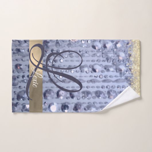 Duizelend Glittery Blue Beads Monogram Bad Handdoek (Handdoek)