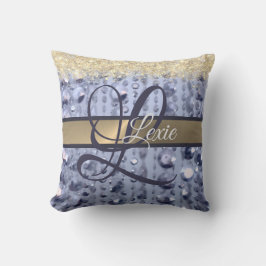 Duizelend Glittery Blue Beads Monogram Kussen
