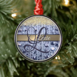 Duizelend Glittery Blue Beads Monogram Metalen Ornament