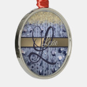 Duizelend Glittery Blue Beads Monogram Metalen Ornament (Rechts)