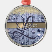 Duizelend Glittery Blue Beads Monogram Metalen Ornament (Voorkant)