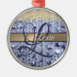 Duizelend Glittery Blue Beads Monogram Metalen Ornament