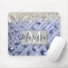Duizelend Glittery Blue Beads Monogram Muismat