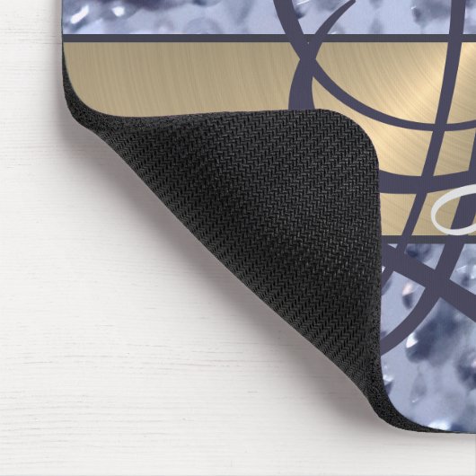 Duizelend Glittery Blue Beads Monogram Muismat (Hoek)