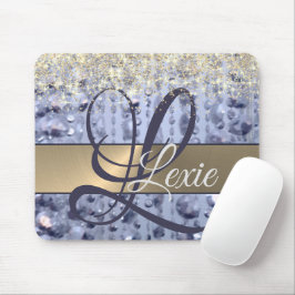 Duizelend Glittery Blue Beads Monogram Muismat