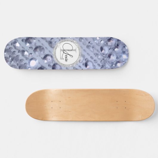 Duizelend Glittery Blue Beads Monogram Persoonlijk Skateboard (Horizontaal)