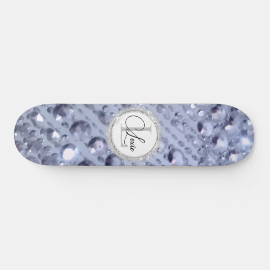 Duizelend Glittery Blue Beads Monogram Persoonlijk Skateboard (Horizontaal)