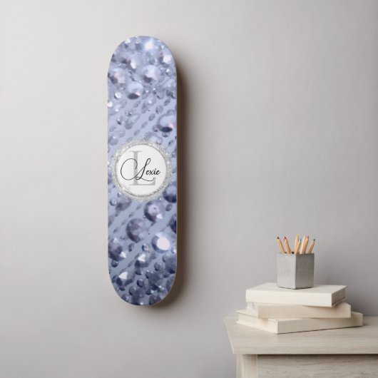 Duizelend Glittery Blue Beads Monogram Persoonlijk Skateboard (Muurkunst)