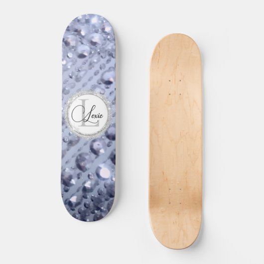 Duizelend Glittery Blue Beads Monogram Persoonlijk Skateboard (Voorkant)