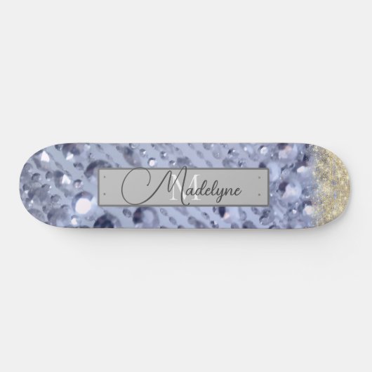 Duizelend Glittery Blue Beads Monogram Persoonlijk Skateboard (Horizontaal)