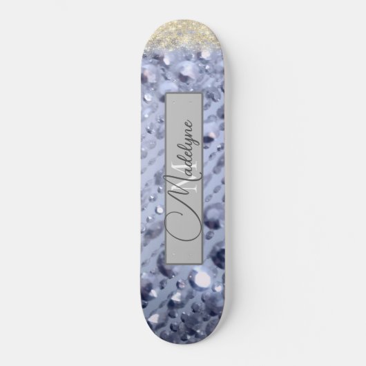 Duizelend Glittery Blue Beads Monogram Persoonlijk Skateboard (Voorkant)