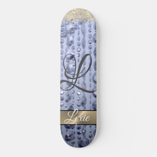 Duizelend Glittery Blue Beads Monogram Persoonlijk Skateboard (Voorkant)
