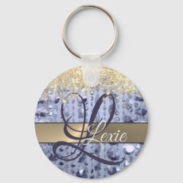 Duizelend Glittery Blue Beads Monogram Sleutelhanger