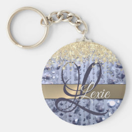 Duizelend Glittery Blue Beads Monogram Sleutelhanger
