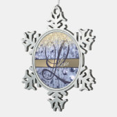 Duizelend Glittery Blue Beads Monogram Tin Sneeuwvlok Ornament (Rechts)