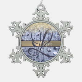 Duizelend Glittery Blue Beads Monogram Tin Sneeuwvlok Ornament