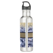 Duizelend Glittery Blue Beads Monogram Waterfles (Achterkant)