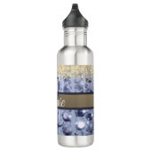 Duizelend Glittery Blue Beads Monogram Waterfles (Rechts)