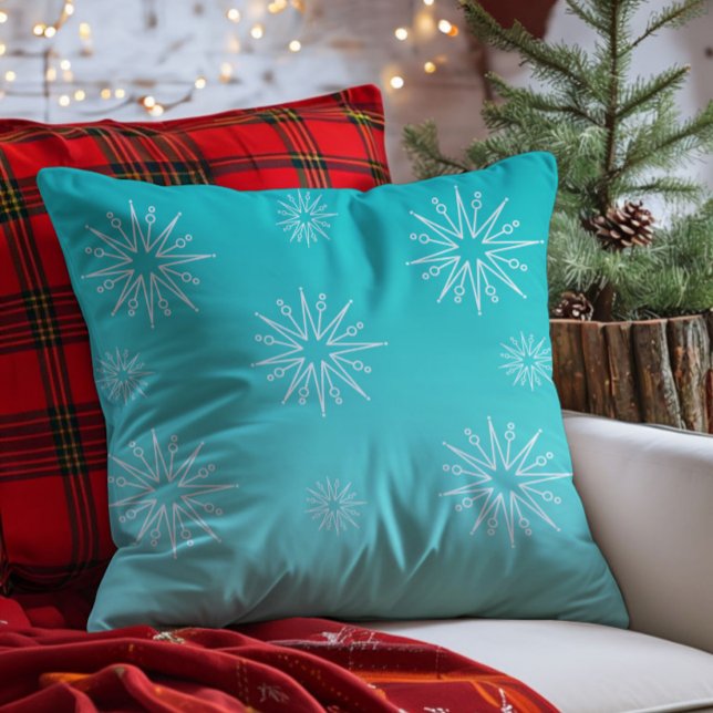 Duizelende kerststerren Pillow, Aqua Kussen (Aqua Dazzling Christmas Stars Throw Pillow)