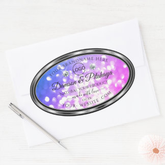 Duizelende roze blauwe glazen productetiketten toe ovale sticker