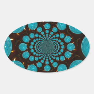 Duizelende weergave van cyaan lichten Kaleidoscoop Ovale Sticker