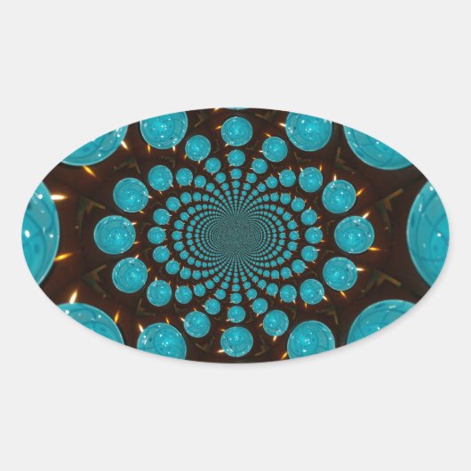 Duizelende weergave van cyaan lichten Kaleidoscoop Ovale Sticker (Voorkant)
