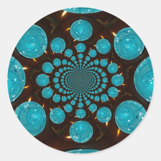 Duizelende weergave van cyaan lichten Kaleidoscoop Ronde Sticker (Voorkant)