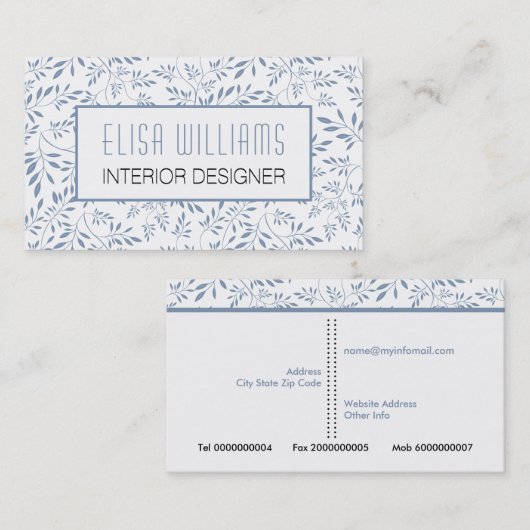 Duizelige blauwe bladeren floreel patroon en lijst visitekaartje (Voorkant / Achterkant)