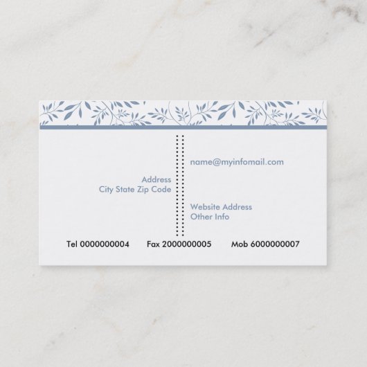 Duizelige blauwe bladeren floreel patroon en lijst visitekaartje (Achterkant)