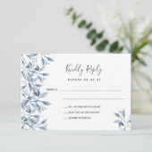 Duizelige blauwe witte botanische RSVP Kaartje (Staand voorkant)