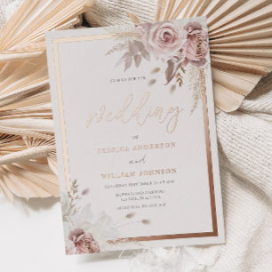 Duizelige Roos Floral Wedding Roos Gold Border Folie Uitnodiging