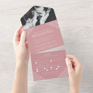 Duizelige roze witte bladeren fotomaaltijd RSVP All In One Uitnodiging