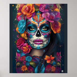 Duizelingwekkende vrouw: Sugar Skull Make-up Art Poster