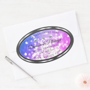 Duizelroze blauwe glitter-productetiketten diamant ovale sticker
