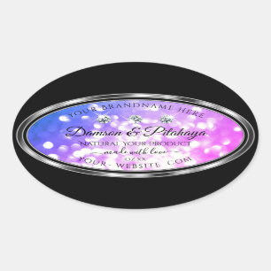 Duizelroze blauwe glitter-productetiketten diamant ovale sticker