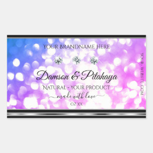 Duizelroze blauwe glitter-productetiketten diamant rechthoekige sticker