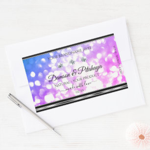 Duizelroze blauwe glitter-productetiketten diamant rechthoekige sticker