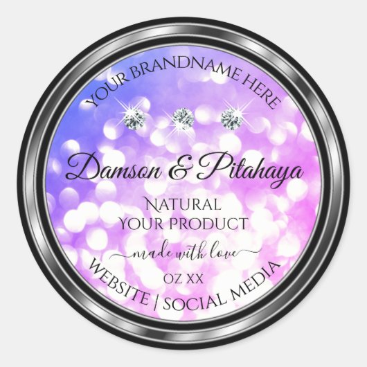 Duizelroze blauwe glitter-productetiketten diamant ronde sticker (Voorkant)