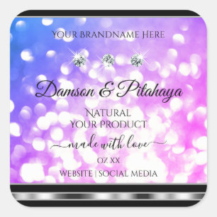 Duizelroze blauwe glitter-productetiketten diamant vierkante sticker
