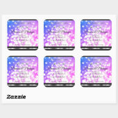 Duizelroze blauwe glitter-productetiketten diamant vierkante sticker (Vel)