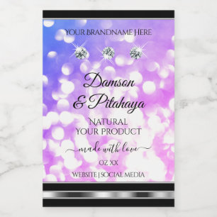 Duizelroze blauwe glitter-productetiketten diamant voedselcontainer etiket