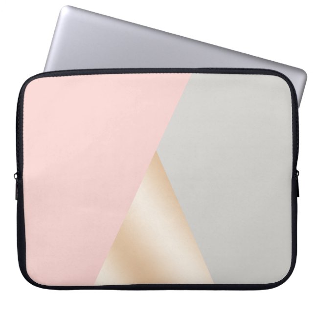 Duizelroze, grijze en gouden geometrische driehoek laptop sleeve (Voorkant)