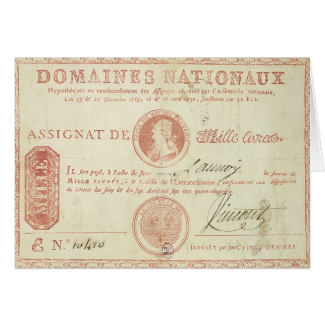 Duizend livre - biljet met Louis XVI's (Voorkant Horizontaal)