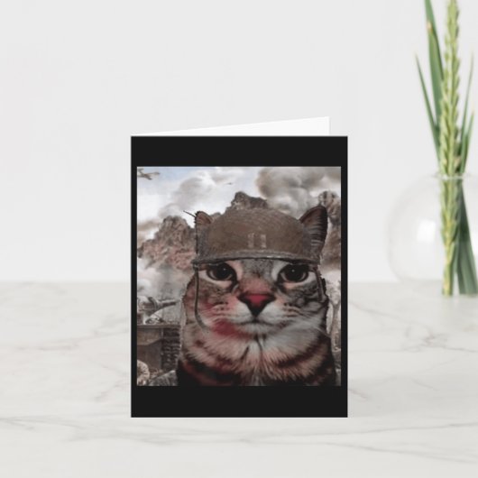 Duizend Yard Stare Funny Soldier Cat Meme In Bat Kaart (Voorkant)